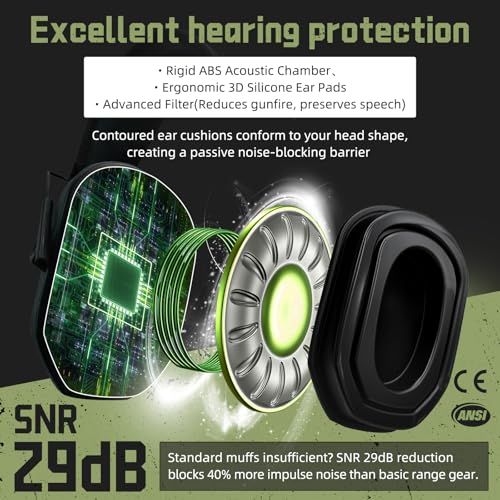 PROHEAR 022 Electronic Ear Protection for Shooting & Hunting - 29dB SNR Noise Reduction, 4 Omnidirectional Microphones - color: Electronic-silicone Ear Pads-green