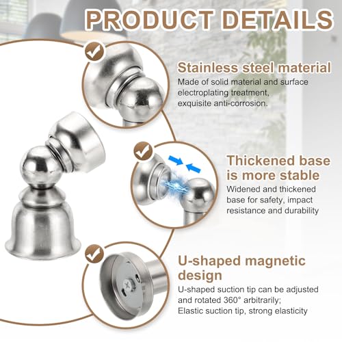 uxcell 2.8" Magnetic Door Stoppers, Wall Floor Mounted Magnetic Door Catch Holder, Stainless Steel Door Stops for Bedroom, Bathroom, Kitchen, Office, Silver - size: 2.8"