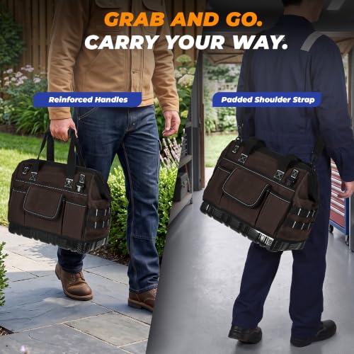 Heavy Duty Canvas Tool Bag, Wide Mouth Tool Tote Organizer - color: Dark Grey