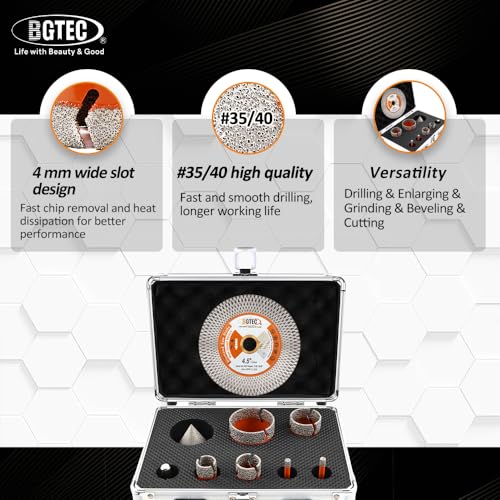 BGTEC Diamond Core Drill Bit 9PCS, Tile Hole Saw Kit 1/4" - 2" - size: 9 pcs - 6/6/20/25/35/50mm & 115mm Blade, style: Flash Toothed