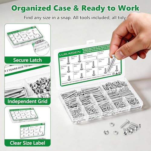 466 Pcs M3 Hex Button Cap Screws Nuts Washers Wrench Kit, 304 SS - size: SS M2 466pcs 2