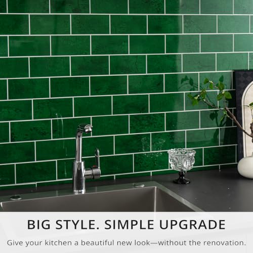 StyloVue 100 Pieces Peel and Stick Backsplash for Kitchen, 3" x 6" PVC Subway Tile, 2026 Upgraded Emerald Green Stone, Stick on Wall Tile for Kitchen, Bathroom, Fireplace, RV - color: Emerald Green Stone