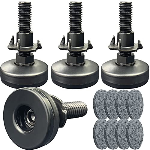 3/8" Threaded Leveling Feet Adjustable Table/Furniture Feet Levelers Screw on Heavy Duty Desk/Chair/Cabinet/Dresser/Bench Leg Leveler Screw in with Threaded Inserts(3/8-16,Large Base,Black,4 Pack) - color: 4 Sets