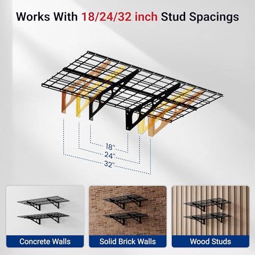 FLEXIMOUNTS 4-Pack 2x4ft Wall Shelf Garage Storage Rack Wall Mounted, Black - color: Black, size: 4 pack-2x4 ft