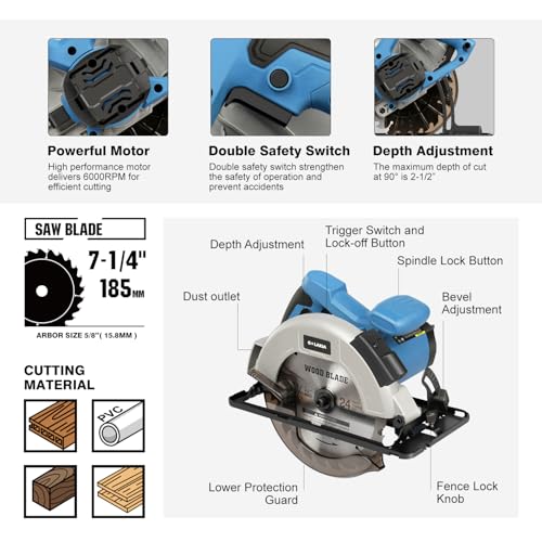 11A Corded Circular Saw 6000RPM with Laser Guide, 2x 7-1/4" Blade - style: Corded 11A