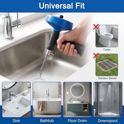 33 ft Drain Snake Auger with Extra 33ft Replacement Cable, Plumbing Snake for Sink Shower Tub, Manual Drum Auger, Extra Long Pipe Clog Remover Tool with Hair Remover Tool & Gloves - color: Drain Snake Auger