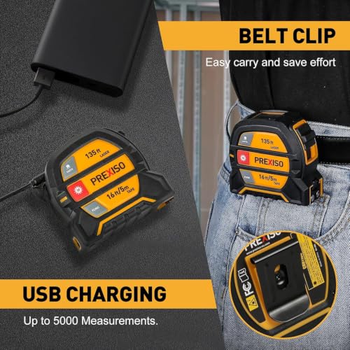 PREXISO 2-in-1 Laser Tape Measure 135Ft Rechargeable Laser Measurement Tool