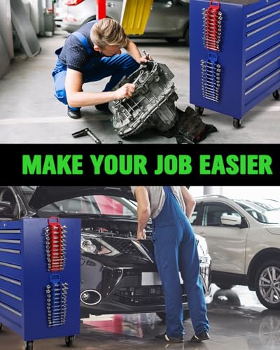 SWANLAKE 2-Piece Magnetic Wrench Organizer Toolbox Holder, SAE (1/4'' to 15/16''), Metric (6mm to 24mm) Ratchet Wrench Organizers, Total Hold 24 Slots Wrenches Holder for Tool Box - style: 24-Slot Red&Blue