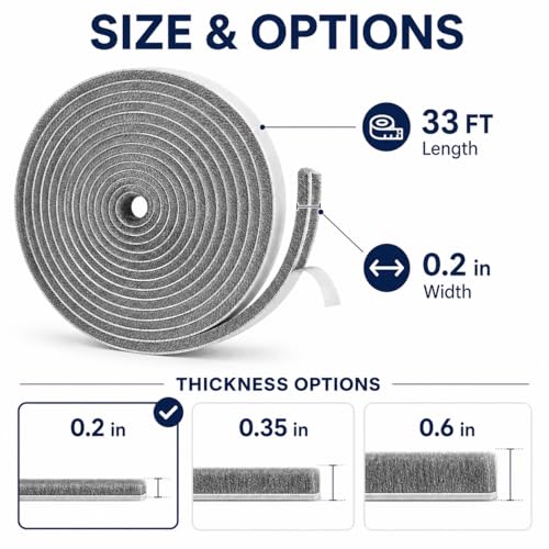 Brush Weather Stripping, 33 Ft, Gray, 0.35" W x 0.2" H - size: 33Feet x 0.2in Brush x 0.35in Backing