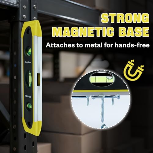 MELOTOUGH 9 Inch Torpedo Level Magnetic,Small Leveler Tool,Spirit Level with 45/90/180 Bubbles,V-Groove,Shock Resistant Leveler,Yellow(2PCS) - color: Yellow-2pcs