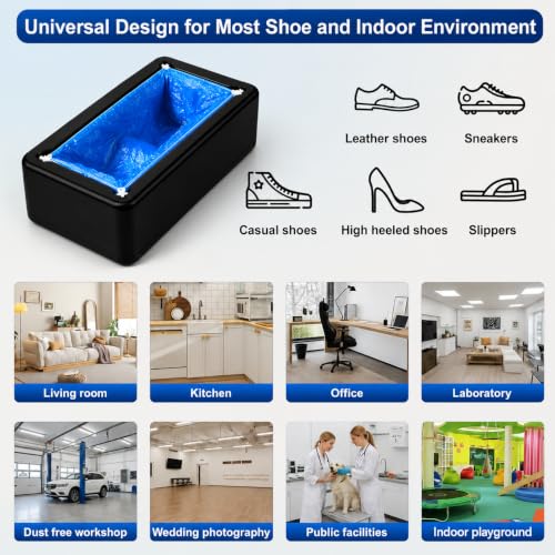 Shoe Covers Dispenser with 200pcs Shoe Cover Disposable Non Slip, Reliable and User-Friendly Shoe Cover Machine, Automatic Shoe Cover Dispenser for Office, Factory & Home (Black) - color: Black