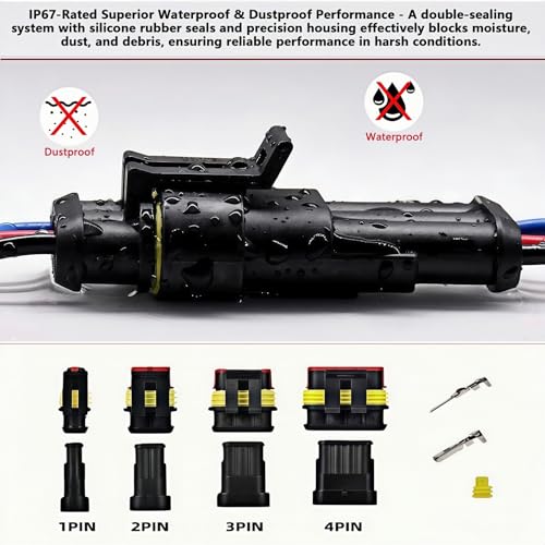 352Pcs Waterproof Automotive Electrical Connectors Kit with 24-16 AWG（0.25-1.5mm²）Ratchet Crimper, 1/2/3/4 Pin Wire Connector Terminals for Car Truck Boat, Weatherproof Electrical Connector Set