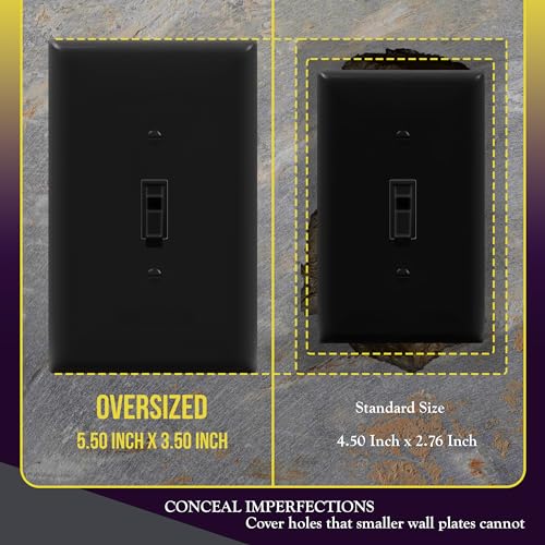 ENERLITES Toggle Light Switch Wall Plate, Gloss Finish, Jumbo Switch Cover, Oversized 1-Gang 5.5" x 3.5", Unbreakable Polycarbonate Thermoplastic, 8811O-BK, Black - color: Black, size: Over-Size