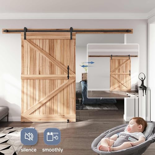 EaseLife 10 FT Sliding Barn Door Track and Handle Hardware Kit, Straight Pulley,Slide Smoothly Quietly,Easy Install (10FT Track Kit for 54"~60" Wide Single Door) - size: 10 FT-Single Door Kit
