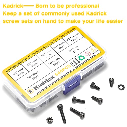 KADRICK 660Pcs M2 Screws Assortment,Hex Socket Head Cap M2 Bolts Kit - size: M2 660Pcs