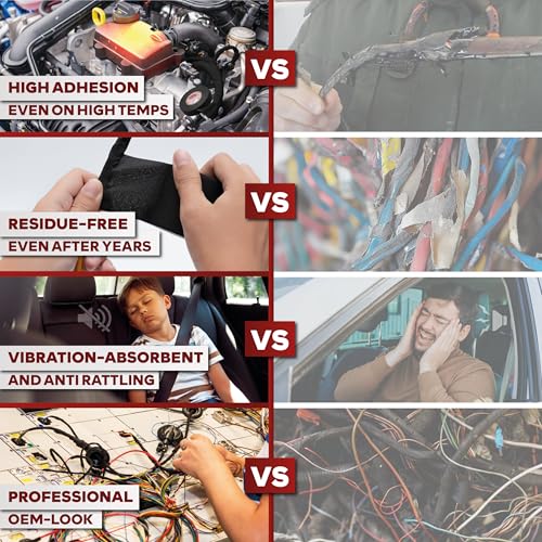 XFasten Wire Harness Tape, 3/4-Inch x 50 Feet (10-Pack), High Temp Wiring Loom Harness, Self-Adhesive Felt Cloth Electrical Tape for Automotive Engines, Noise Dampening, and Cable Protection - style: 3/4 Inch x 50-Feet (10-Pack)