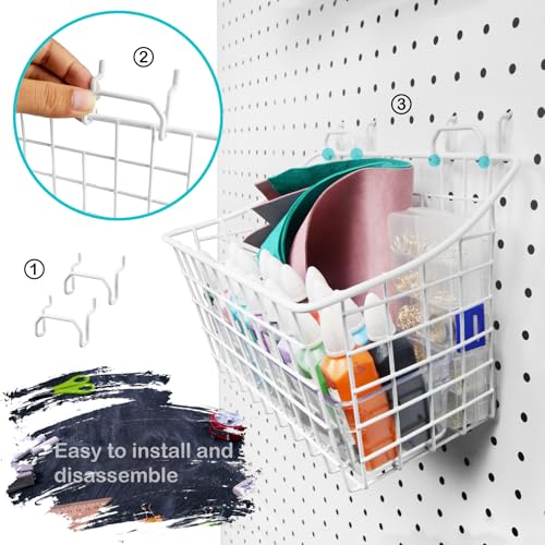 Pegboard Baskets With Hooks, 3 Pack Peg Board Wall Organizer Set (White) - color: White