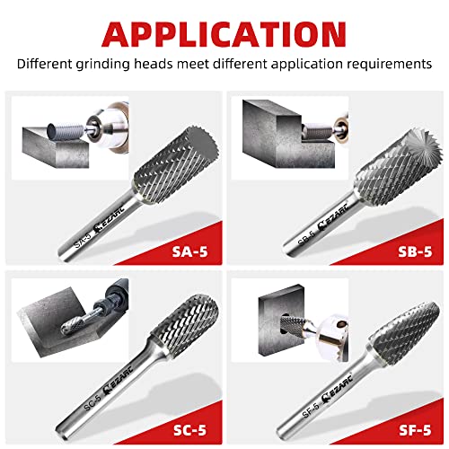 EZARC Tungsten Carbide Rotary Burr Bit, SF-5 Double Cut, 1/4-Inch Shank - style: SF-5