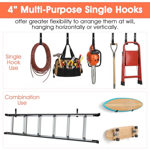 4pcs Garage Hooks Heavy Duty 4inch Ladder Hanger for Garage Wall-Mount Ladder Hooks Wall Storage Hook Steel garages for Walls for Hanging Heavy Duty Shed Tools,Hoses,Shovel,Ropes