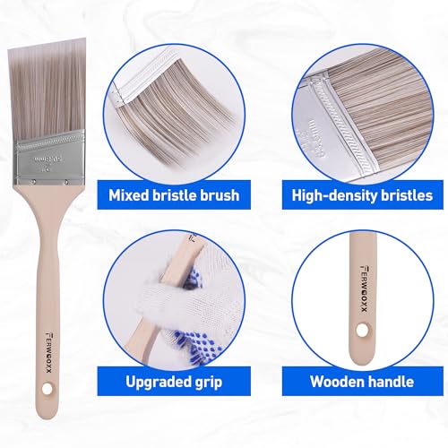 Paint Brush, 1”, 1.5”, 2”,2.5”, 7 Packs Brushes for Painting Walls, Furniture and Fence Staining, Wooden Handle Masonry Paintbrush