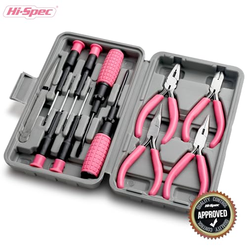 Hi-Spec 11pc Pink Womans Compact Crafts & Home DIY Repair Hand Tool Kit Set with Pliers, Cutters and Precision Screwdrivers for Ladies - size: 11pc