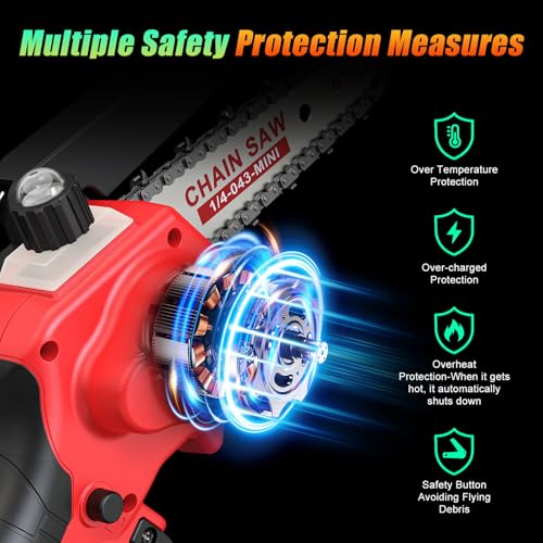 6 Inch Mini Chainsaw Cordless, 24V Battery Powered Chain Saw - color: Red