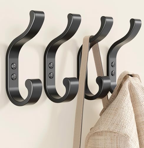 Coat Hooks Wall Mount,Heavy Duty Wall Hooks for Backpack,Towel,Black 4 Pack - color: Black, size: 4 Pack