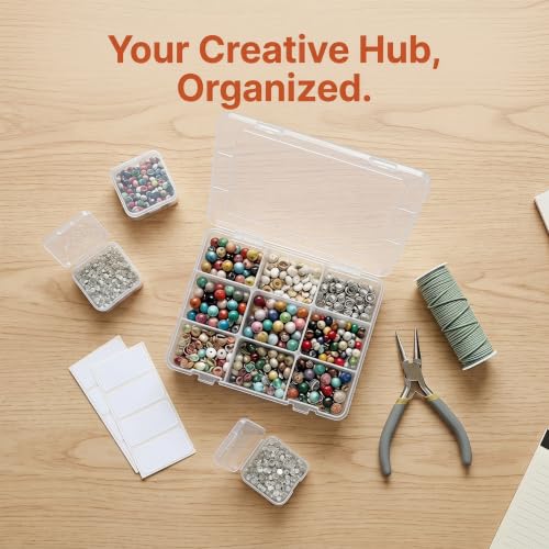 9 Grids Bead Organizer with Adjustable Dividers, 2.28"x1.92" Each Grid, Plus 3 Mini Storage Box for Jewelry, Fishing Hooks, Arts & Crafts, Office Supplies - color: Clear-M