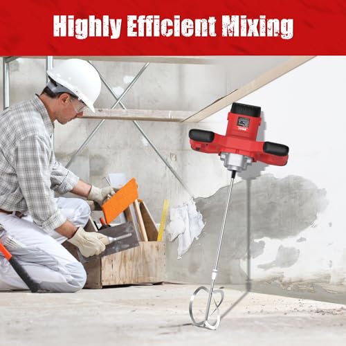 IMAYCC Cement Mixer, 2100W Electric Concrete Mixer with 6 Speed, 110V Handheld Mud Mixer for Motar,Paint, Grout, Plaster, Thinset,Fodder Stirring Tool - color: Red