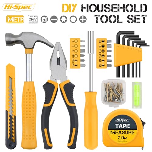Hi-Spec Small Tool Kit Compact Set for Home and Office DIY, Yellow - color: Yellow