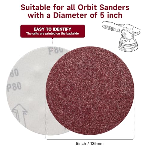 100PCS 5 Inch Sanding Discs 240 Grit Sandpaper for Orbital Sander - style: Aluminum oxide-No Hole