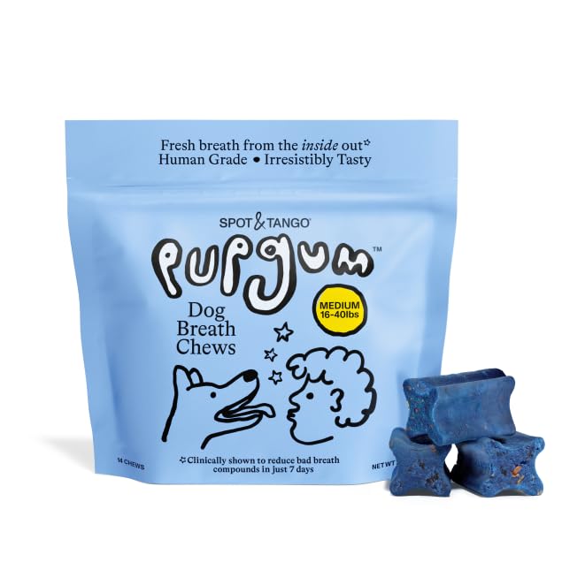 Spot & Tango PupGum Dog Dental Chews for Fresh Breath & Clean Teeth – Clinically Proven Ingredients – Human-Grade, Vet-Developed Daily Dental Treats for Dogs 16-40lbs – 14 Chews – Made in USA