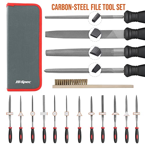 Hi-Spec Metal Hand & Needle File Tool Kit Half-Round Round & Triangle Files - size: 17 pieces