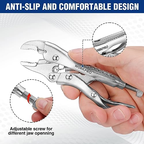 WORKPRO Locking Pliers, 4-inch Mini Curved Jaw Vice Grips pliers - size: 4"