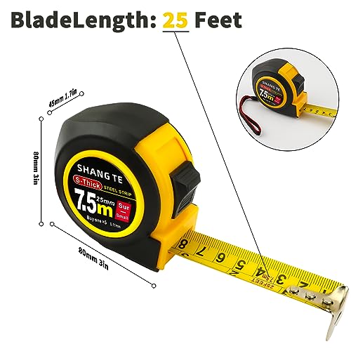Tape Measure 25 ft, Steel Measuring Tape Retractable, 25-Foot Basics Self-Locking Measurement Tape, Self Lock Auto Tape Rule Imperial/Metric Measure for Body Measurements - color: 1 Pack, size: 7.6 m
