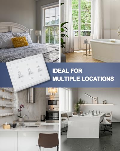 Switch Plates Outlet Covers, 1-Pack Metal Wall Plate, Pure White - color: Pure White, size: 3 Toggle 1PK