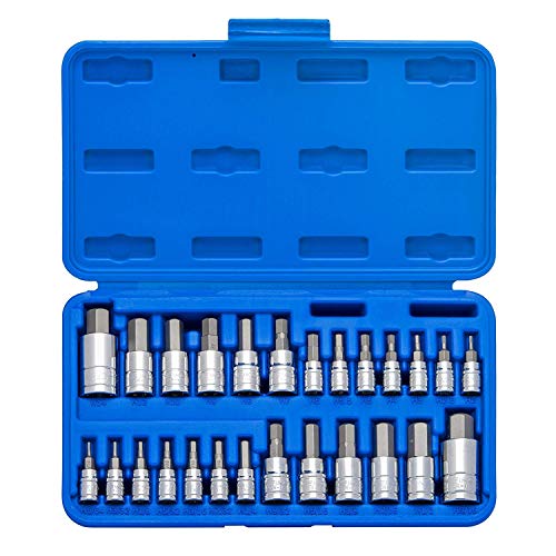 Neiko 01144A Tamper-Proof Hex Bit Socket Set, 26 Pieces | SAE (5/64-9/16”) and Metric (2-14MM) - size: 26 Piece, style: TP Allen Hex Bit