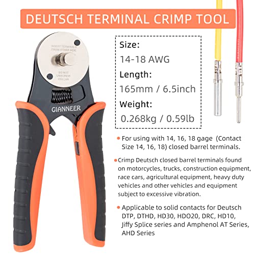 Deutsch Crimp Tool Closed Barrel Crimper 4 Way Indent 8 Impression Type Pin Crimping Tool for Deutsch Connector 14, 16, 18 AWG