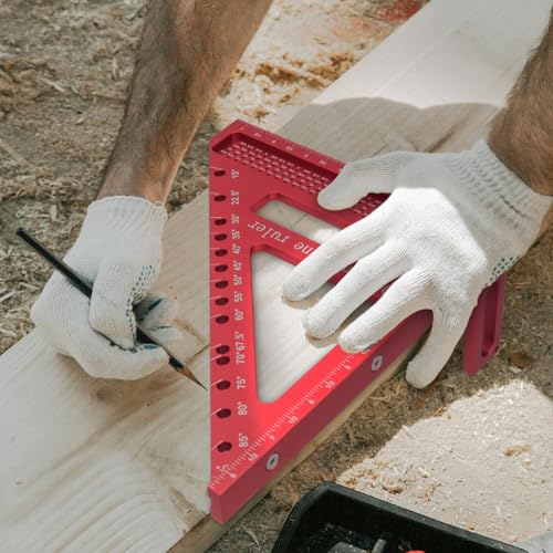 Large Carpenter Square 8.42" x7.67 Precision Woodworking Tools 15-90 Degree Versatile 3D Multi-Angle Square with Angle Pin for Woodworking,Engineering and Construction - color: Red