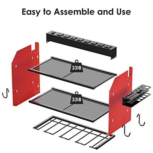 CCCEI Wall Mount Modular Tool Charging Organizer, Red, 1 Pack, 3 Tier. - color: Red