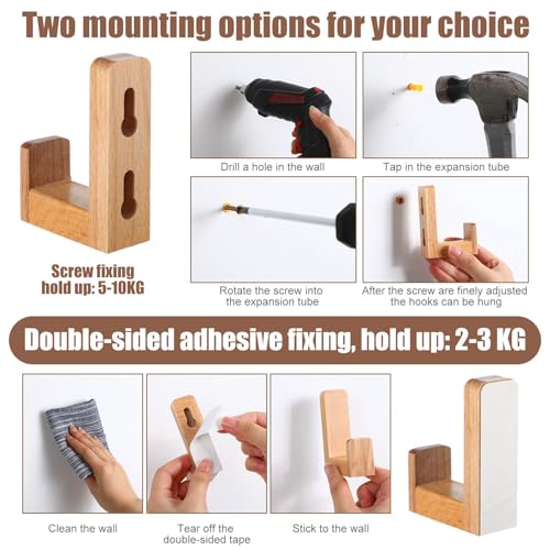 Teenyyou 6 Pcs Cute Kids Wall Hooks Adhesive for Backpack Wood Color - color: Wood Color