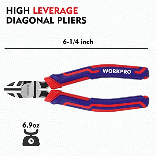 WORKPRO 6” Wire Cutters Heavy Duty CRV Steel, Diagonal Pliers for Cutting Wires Craft, Comfort Grip Handle - size: 6-inch