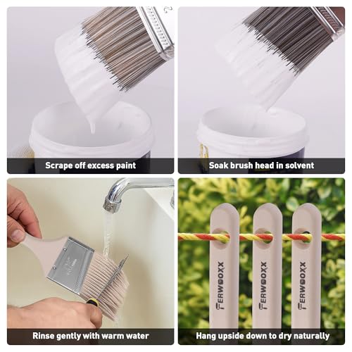 Paint Brush, 1”, 1.5”, 2”,2.5”, 7 Packs Brushes for Painting Walls, Furniture and Fence Staining, Wooden Handle Masonry Paintbrush