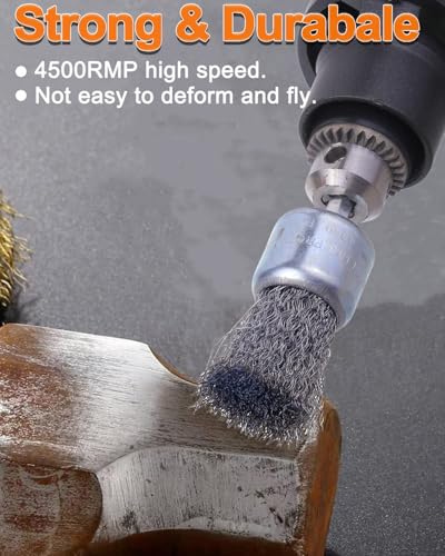 Rocaris 30 Pack Carbon Steel Wire Wheel Brush with 1/4-Inch Hex Shank | 3 Sizes, 13/16", 1", 1-3/16" Inch, Pen Brush for Rust Removal, Corrosion and Scrub Surfaces