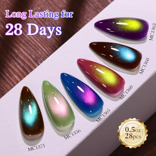 Double Rhythm 28Pcs 0.5Oz Cat Eye Gel Nail Polish Set Same Color Same Bottle Gel Polish Kit Nail Art Manicure Salon DIY at Home for Women (T24-16) - color: Ethereal Aurora