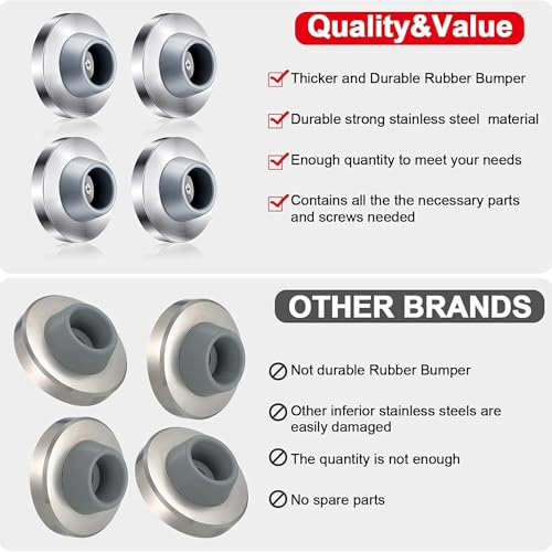 Blulu 4 Pcs Door Stopper Wall Bumper Flush Mount Protector,Silver - color: Silver
