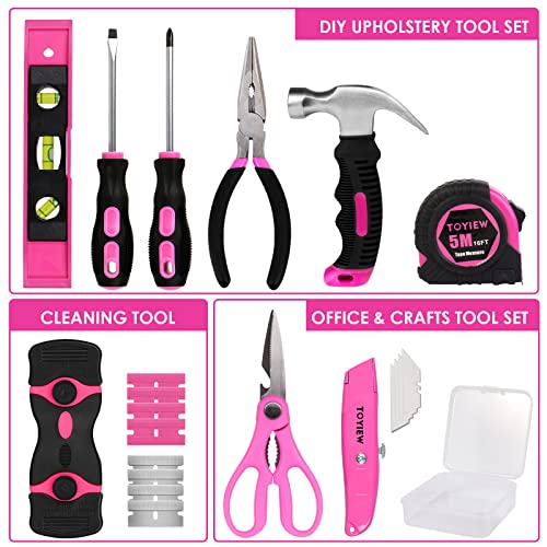 33Pcs Pink Staple Gun Tool Set, 3 in 1 Upholstery Staple Gun for Wood Heavy Duty and 900 Staples, Perfect for DIY Decoration, Crafts, Carpentry, Arts, Pink Tool Kit for Women