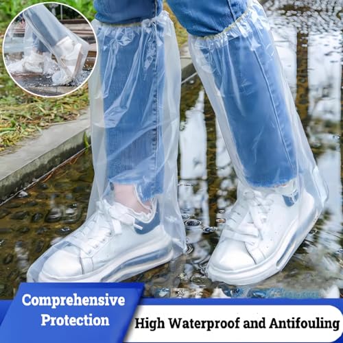 16 PCS Shoe Covers Disposable Non Slip,Thickened Waterproof Shoes Covers,19 inch Tall,Long Plastic Waterproof Shoes and Boots for Rain Covers Thicken Shoe Protector for Men and Women (8 Pairs,Clear) - color: Clear