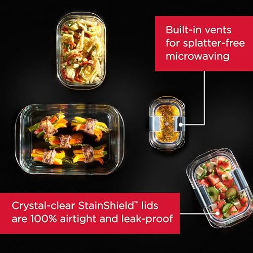 Rubbermaid Brilliance Glass Food Storage Containers, 8 Cup, Set of 2, BPA-Free, Leak-Proof, Clear - size: 8 cups (4-Piece)