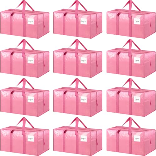 12 Pack Extra Heavy Duty Large Moving Bags with Strong Zipper, Pink - color: Pink, size: 12 Pack